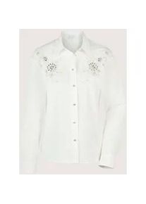 Madeleine Mode Langarmbluse MADELEINE "Hemdbluse Elegante Bluse mit Zierperlen", Damen, Gr. 38, wei&szlig;, Obermaterial: 97% Baumwolle CO. 3% Elasthan EL., Modern, Blusen