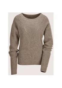 Madeleine Mode Longpullover MADELEINE "Pullover Rundhals-Pullover", Damen, Gr. 44/46, grau (silbergrau, wollwei&szlig;, melange), Obermaterial: 25% Alpaka WP. 25% Polyamid PA. 25% Schurwolle WV. 25% Viskose CV., Modern, normal, Pullover Longpullover