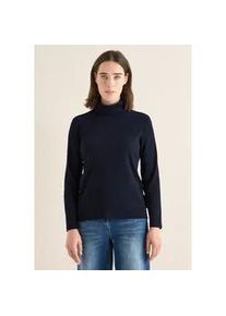 Langarmshirt Cecil, Damen, Gr. M (40), urban dunkelblau, Web, 95% Baumwolle, 5% Elasthan, unifarben, comfort fit normal, hoch geschlossener Ausschnitt, abgesteppt, Shirts Langarmshirt, mit Turtleneck
