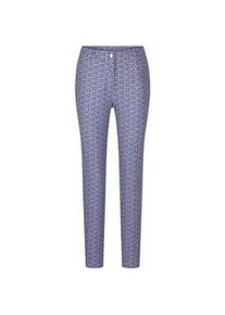 Stoffhose GOLDNER "Slim Fit Printhose mit hohem Bund", Damen, Gr. 40, N-Gr, beige (beige, royalblau, gemustert), Obermaterial: 89% Polyester PES. 11% Elasthan EL., Hosen Stoffhose