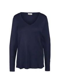 Strickpullover GOLDNER "Unkomplizierter Pullover mit V-Ausschnitt", Damen, Gr. 42, blau (dunkelblau), Obermaterial: 100% Polyacryl PAN., normales B&uuml;ndchen, Pullover Strickpullover, Ohne