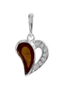 Kettenanh&auml;nger OSTSEE-SCHMUCK "- Herz - Silber 925/000 - Bernstein&Schmuckstein" Gr. 23, silber (silber 925, silberfarben, wei&szlig;), Schmuckanh&auml;nger, Damen, Silber 925 (Sterlingsilber), Kettenanh&auml;nger