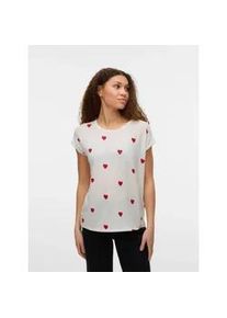V&eacute;ro Moda Kurzarmshirt VERO MODA "VMAVA SS TOP MULTI AOP NOOS", Damen, Gr. XS, snow wei&szlig; aop:rot salsa hearts, Jersey, Obermaterial: 95% Lyocell, 5% Elasthan, bedruckt, regular fit normal, Rundhals, Shirts, Materialmix, regular fit
