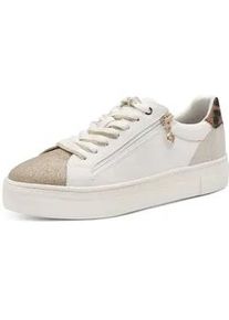 Plateausneaker Tamaris, Damen, Gr. 38, wei&szlig; kombiniert, Lederimitat, kontrastfarbene Details, Schuhe Plateausneaker, Schn&uuml;rschuh, Halbschuh, Freizeitschuh in veganer Verarbeitung