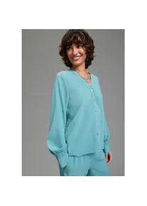 Langarmbluse Laura Scott, Damen, Gr. 38, blaugr&uuml;n, Web, Obermaterial: 100% Polyester, unifarben, figurumspielend h&uuml;ftbedeckend, V-Ausschnitt, 1-Knopf-Manschette, Blusen, mit V-Ausschnitt, figurumspielende Passform, h&uuml;ftbedeckende L&auml;nge