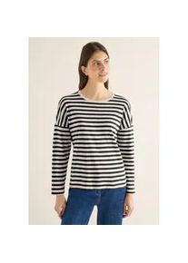 Langarmshirt Cecil, Damen, Gr. S (38), raw khaki, Web, 100% Baumwolle, gestreift, comfort fit normal, U-Boot-Ausschnitt, abgesteppt, Shirts Langarmshirt, mit U-Boot-Ausschnitt