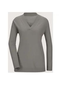 Madeleine Mode Longpullover MADELEINE "Pullover Glattstrick-Pullover mit V-Ausschnitt", Damen, Gr. 44/46, wei&szlig; (graphit, wollwei&szlig;, melange), Obermaterial: 100% Schurwolle WV., Modern, normal, Pullover Longpullover