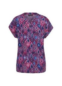Schlupfbluse GOLDNER "Kurzgr&ouml;&szlig;e Bluse mit Tunika Ausschnitt", Damen, Gr. 22, blau (sangria, blau, gemustert), Obermaterial: 100% Viskose CV., Sonstiges, Blusen Schlupfbluse, Tunika-Ausschnitt