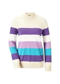 Rundhalspullover GOLDNER "Strickpullover", Damen, Gr. 46, beige (beige, gemustert), Obermaterial: 50% Viskose CV. 28% Polyester PES. 22% Polyamid PA., Rippe, Pullover Rundhalspullover, Stehbund mit Rippe