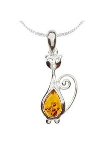 Kette mit Anh&auml;nger OSTSEE-SCHMUCK "- Katze - Silber 925/000 - Bernstein" Gr. 42, silber (silber 925, silberfarben, wei&szlig;), Schmuck_Sets, Damen, 42, Silber 925 (Sterlingsilber)