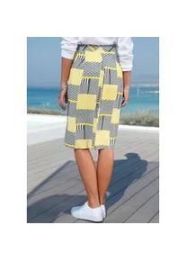 Sommerrock GOLDNER "Kurzgr&ouml;&szlig;e Viskoserock mit Allover-Druck", Damen, Gr. 23, gelb (gelb, grau, gemustert), Obermaterial: 100% Viskose CV., normal, R&ouml;cke, Ohne