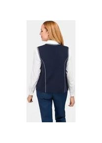 Strickjacke GOLDNER "Kurzgr&ouml;&szlig;e Zeitlose Merino-Weste mit Knopfleiste", Damen, Gr. 22, blau (marine, grau), Obermaterial: 50% Polyacryl PAN. 50% Schurwolle WV., Strickjacken Strickjacke, Wiener N&auml;hte