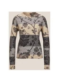 Madeleine Mode Longpullover MADELEINE "Strickpullover Rundhals-Pullover im Muster-Mix", Damen, Gr. 36/38, grau (berber, steingrau, multicolor), Obermaterial: 52% Polyester PES. 48% Wolle WO., Modern, normal, Pullover Longpullover, Muster-Mix, gestreift und floral bedruckt