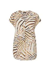 Kurzarmbluse GOLDNER "Kurzgr&ouml;&szlig;e Bluse", Damen, Gr. 22, beige (beige, gemustert), Obermaterial: 100% Viskose CV., Sonstiges, Blusen, Kn&ouml;pfe