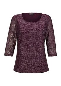 Kurzarmbluse GOLDNER "Kurzgr&ouml;&szlig;e Elegantes Blusenshirt mit Glanzeffekt", Damen, Gr. 21, lila (beere), Obermaterial: 100% Polyester PES., Tubular, Blusen, Blickdicht durch eingearbeitetes Top