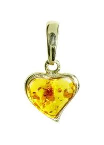 Kettenanh&auml;nger OSTSEE-SCHMUCK "- Herz - Silber 925/000, vergoldet - Bernstein" Gr. 21, gold (goldfarben, gelb), Schmuckanh&auml;nger, Damen, Silber 925 (Sterlingsilber), Kettenanh&auml;nger