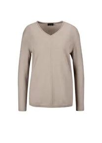 Strickpullover GOLDNER "Basicpullover mit V-Ausschnitt", Damen, Gr. 46, beige (sand), Obermaterial: 100% Kaschmir WS., Rippe, Pullover Strickpullover, Aufwendig in Form gestrickt