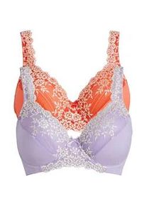 B&uuml;gel-BH bonprix "B&uuml;gel-BH mit zarter Spitze (2er Pack)", Damen, Gr. 105, Cup C, orange (lachsorange, hellviolett), Obermaterial: 80% Polyamid, 20% Elasthan. Futter: 90% Polyamid, 10% Elasthan. Spitze: 75% Polyamid, 15% Polyester, 10% Elasthan, unifarben mit Farbeins&auml;tzen, BHs B&uuml;gel-BH, mit Haken & &Ouml;sen Verschluss, B&uuml;gel-BH, mit zarter Spitze