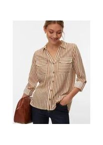 V&eacute;ro Moda Hemdbluse VERO MODA "VMBUMPY L/S SHIRT NEW WVN GA NOOS", Damen, Gr. S, birch stripes:eva tigers eye, Web, Obermaterial: 100% Viskose, gestreift, regular fit Po-bedeckend, V-Ausschnitt, mit Riegel Manschette, Blusen Hemdbluse, Viskose, regular fit