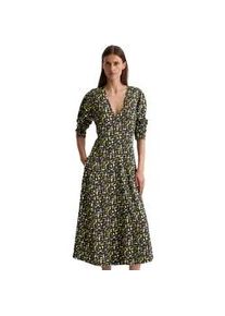 Marc O'Polo Druckkleid MARC O'POLO "aus Viskose-Stretch-Satin", Damen, Gr. 38, Normalgr&ouml;&szlig;en, medium gr&uuml;n, Obermaterial: 99% Viskose, 1% Elasthan, bedruckt, slim fit wadenlang, V-Ausschnitt, Kleider Druckkleid