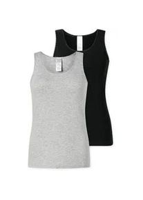Unterhemd Schiesser "Unterhemd 2er Pack", Damen, Gr. XXL, N-Gr, bunt (schwarz, grau), Obermaterial: 95% Baumwolle CO. 5% Elasthan EL., Unterhemden Unterhemd