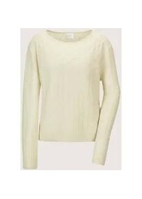 Madeleine Mode Longpullover MADELEINE "Strickpullover Eleganter Wollpullover mit Zopfmuster", Damen, Gr. 40/42, wei&szlig; (wollwei&szlig;), Obermaterial: 100% Schurwolle WV., Modern, Pullover Longpullover, Allover-Zopfmuster