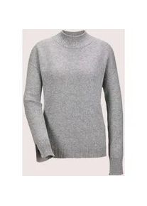 Madeleine Mode Longpullover MADELEINE "Pullover Kurzer Stehkragen-Pullover", Damen, Gr. 34, silber (steingrau, silberfarben, melange), Obermaterial: 40% Viskose CV. 28% Polyamid PA. 22% Wolle WO. 6% Polyester PES. 4% Kaschmir WS., Modern, normal, Pullover Longpullover