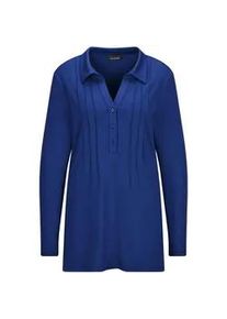 Langarmshirt GOLDNER "Kurzgr&ouml;&szlig;e Halbarm Blusenshirt mit Hemdkragen", Damen, Gr. 23, blau (royalblau), Obermaterial: 95% Viskose CV. 5% Elasthan EL., Modisch, Shirts Langarmshirt, Biesen