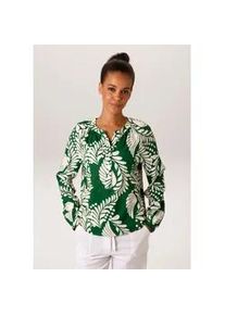 Schlupfbluse Aniston CASUAL, Damen, Gr. 38, smaragdgr&uuml;n, hellbeige, Web, Obermaterial: 100% Viskose, bedruckt, l&auml;ssig geschnitten h&uuml;ftlang, Rundhals, Raglan&auml;rmel 1-Knopf-Manschette, Blusen Schlupfbluse, mit gro&szlig;fl&auml;chigen, grafischen Bl&auml;ttern bedruckt - NEUE KOLLEKTION, Topseller