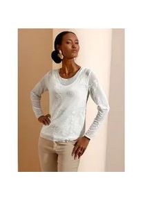 CR&Eacute;ATION L Langarmshirt CREATION L "Mesh-Shirt", Damen, Gr. 44, ecru, 96% Polyester, 4% Elasthan, unifarben, Rundhals, Shirts Langarmshirt