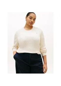 Rundhalspullover Tommy Hilfiger Curve "CRV CO CABLE FINE GG CNK SWEATER", Damen, Gr. 54, heather ivory petal, Strick, Obermaterial: 100% Baumwolle, Zopfmuster, regular fit normal, Rundhals, Rippb&uuml;ndchen, Pullover Rundhalspullover, in gro&szlig;en Gr&ouml;&szlig;en, mit Zopfmuster