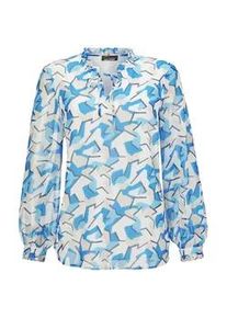 Chiffonbluse GOLDNER "Kurzgr&ouml;&szlig;e Bluse", Damen, Gr. 20, blau (blau, gemustert), Obermaterial: 100% Polyester PES., Manschette, Blusen Chiffonbluse, Mit femininen R&uuml;schendetails