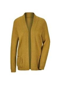 Strickjacke GOLDNER "Kurzgr&ouml;&szlig;e Offener Cardigan mit Taschen, Glanz", Damen, Gr. 22, gelb (honig), Obermaterial: 90% Polyacryl PAN. 10% metallisierte Fasern MTF., Modisch, figurumspielend, Strickjacken Strickjacke, offene Cardiganform