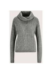 Madeleine Mode Longpullover MADELEINE "Strickpullover Stilvoller Viskosepullover mit Capuchon-Kragen", Damen, Gr. 36/38, grau (graphit, melange), Obermaterial: 59% Polyacryl PAN. 34% Viskose CV. 7% Elasthan EL., Modern, Pullover Longpullover, mit Zopfmuster