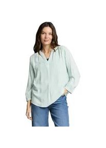 Klassische Bluse Tom Tailor, Damen, Gr. 38, blau haze wei&szlig; stripe, Web, Obermaterial: 100% Viskose, gestreift, regular fit normal, V-Ausschnitt, Blusen Bluse, mit Streifen Muster