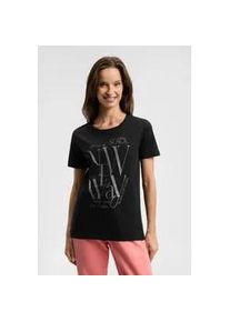 Rundhalsshirt SOCCX, Damen, Gr. M, schwarz, Web, Material: 100% Baumwolle, Glitzermuster, bedruckt, regular fit normal, Rundhals, eingesetzt gerader Abschluss, Shirts Rundhalsshirt, aus Baumwolle