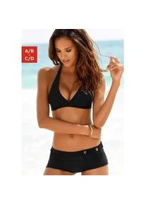 Triangel-Bikini Bruno Banani, Damen, Gr. 34, Cup C/D, schwarz, Polyamid, unifarben, Bikini-Sets Triangel-Bikini, mit Hotpants