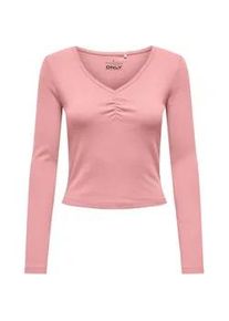 Langarmshirt Only "ONLBETTY LIFE L/S SCALLOP V-NECK CC JRS", Damen, Gr. S, rosy touch, Jersey, Obermaterial: 95% Baumwolle, 5% Elasthan, unifarben, h&uuml;ftlang, V-Ausschnitt, Shirts Langarmshirt, mit Raffung am Ausschnitt