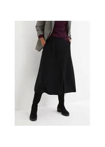 Midirock bonprix, Damen, Gr. 38, schwarz, Web, Obermaterial: 70% Viskose, 25% Polyester, 5% Elasthan, unifarben, ausgestellt kniebedeckend, R&ouml;cke, aus weichem Materialmix, ausgestellte Passform