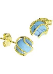 Paar Ohrstecker OSTSEE-SCHMUCK "- Goldk&auml;fig - Gold 333/000 - rek. T&uuml;rkis" Gr. 7,5, gold (gold 333, goldfarben, gelb), Ohrringe, Damen, Gelbgold 333