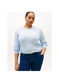 Rundhalspullover Tommy Hilfiger Curve "CRV CO CABLE FINE GG CNK SWEATER", Damen, Gr. 48, breezy blau, Strick, Obermaterial: 100% Baumwolle, Zopfmuster, regular fit normal, Rundhals, Rippb&uuml;ndchen, Pullover Rundhalspullover, in gro&szlig;en Gr&ouml;&szlig;en, mit Zopfmuster