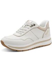 Plateausneaker Tamaris, Damen, Gr. 42, wei&szlig;, Lederimitat, Textil, Schuhe Plateausneaker, Freizeitschuh, Halbschuh, Schn&uuml;rschuh mit Kontrast-Paspellierung