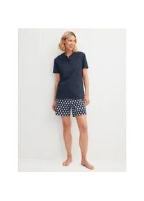 Shorty Calida "Daylight Dreams", Damen, Gr. M (44/46), peacoat blau, Interlock, Obermaterial: 100% Baumwolle, bequem kurz, Rundhals, Homewear-Sets Shorty, mit Rundhalsausschnitt und kleiner Knopfleiste, Cotton