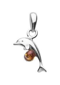 Kettenanh&auml;nger OSTSEE-SCHMUCK "- Delphin - Silber 925/000 - Bernstein" Gr. 25, silber (silber 925, silberfarben, wei&szlig;), Schmuckanh&auml;nger, Damen, Silber 925 (Sterlingsilber), Kettenanh&auml;nger