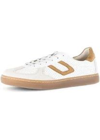 Sneaker Gabor "DAVOS", Damen, Gr. 39, sanftes wei&szlig;, braun, Nappaleder, Veloursleder, Schuhe Sneaker, Freizeitschuh, Halbschuh, Schn&uuml;rschuh mit Lochmuster, Weite H