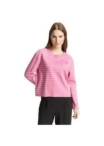 T-Shirt Tom Tailor DENIM, Damen, Gr. XS, pink wei&szlig; stripe, Web, Obermaterial: 100% Baumwolle, gestreift, regular fit normal, Rundhals, gerader Abschluss, Shirts T-Shirt, mit Streifen Muster