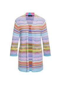 Strickjacke GOLDNER "Kurzgr&ouml;&szlig;e Abstrakt gemusterte Jaquardstrickjacke", Damen, Gr. 23, blau (eisblau, gemustert), Obermaterial: 100% Baumwolle CO., Rollkante, Strickjacken Strickjacke, Jacquardstrickjacke