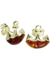 Paar Ohrstecker OSTSEE-SCHMUCK "- Anker - Silber 925/000, vergoldet - Bernstein" Gr. 12, gold (goldfarben, gelb), Ohrringe, Damen, Silber 925 (Sterlingsilber)