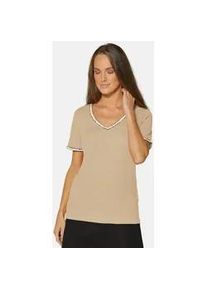 Madeleine Mode Kurzarmshirt MADELEINE "Shirt Kurzarm-Shirt aus Leinen", Damen, Gr. 36, beige (natur, multicolor), Obermaterial: 100% Leinen LI., Modern, figurumspielend, Shirts