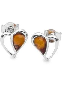 Paar Ohrstecker OSTSEE-SCHMUCK "- Herz - Silber 925/000 - Bernstein" Gr. 10, silber (silber 925, silberfarben, wei&szlig;), Ohrringe, Damen, Silber 925 (Sterlingsilber)
